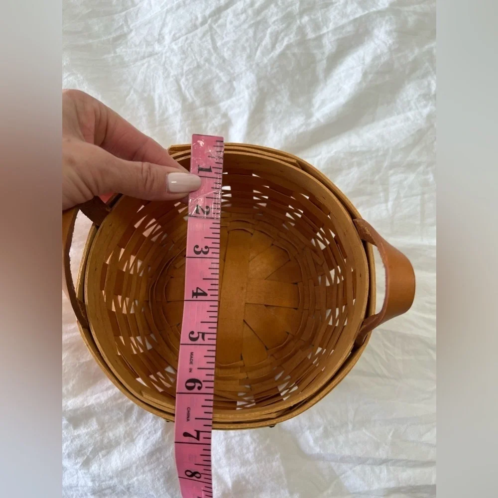 Longaberger 1998 | Quilt With Judy | Round Button Basket | Leather Handles